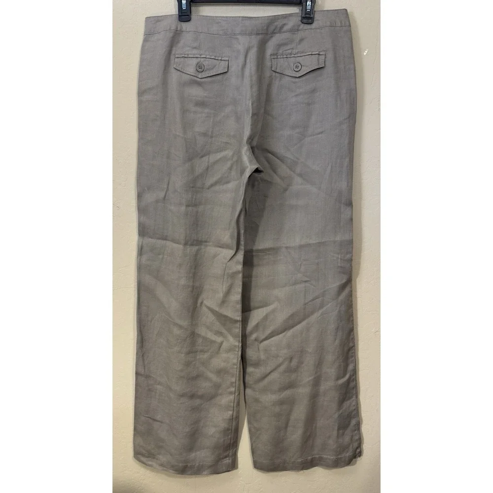 Sandro Linen Trousers Women 14 Taupe Wide Leg Pants Beachy Resort Coastal Casual - Picture 4 of 5